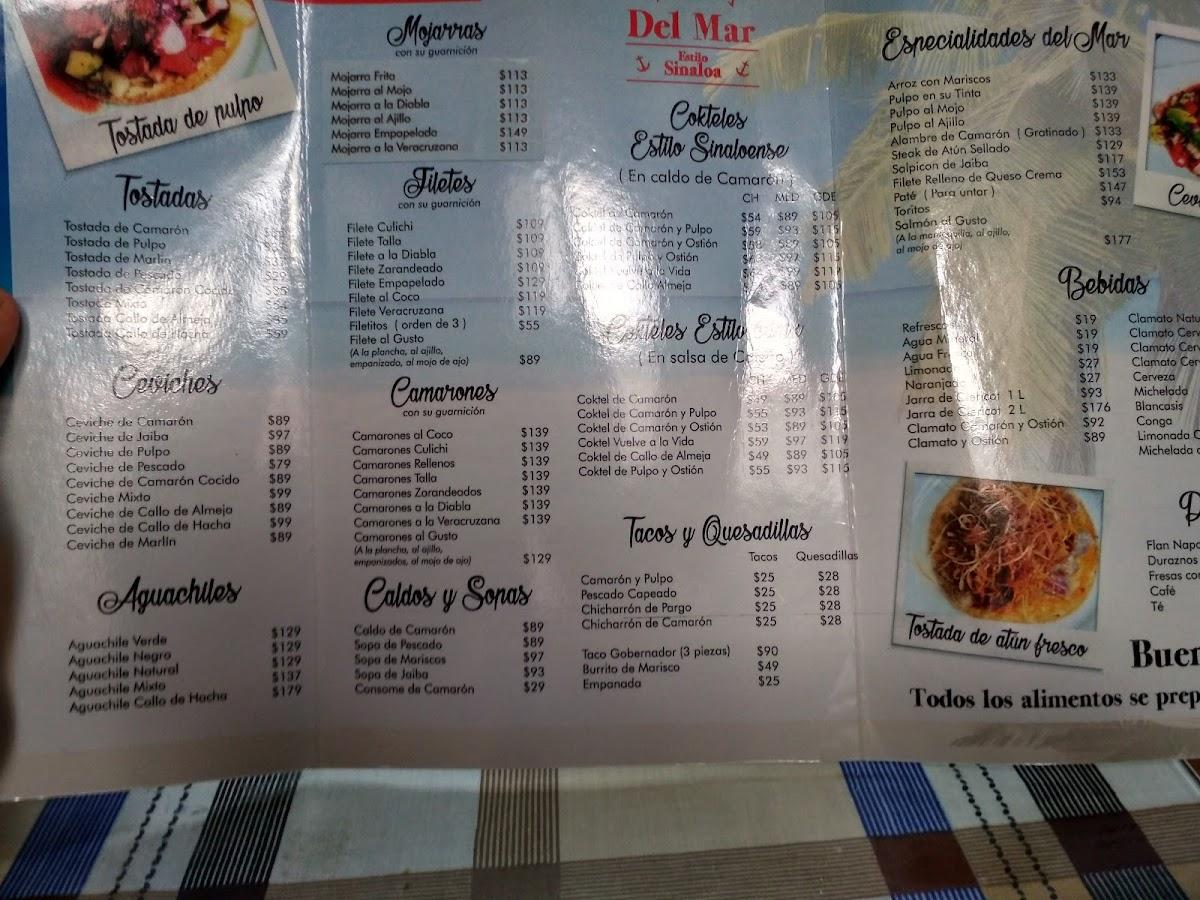 Menu At Marisquer A Del Mar Restaurant Mexico City Av Escuinapa