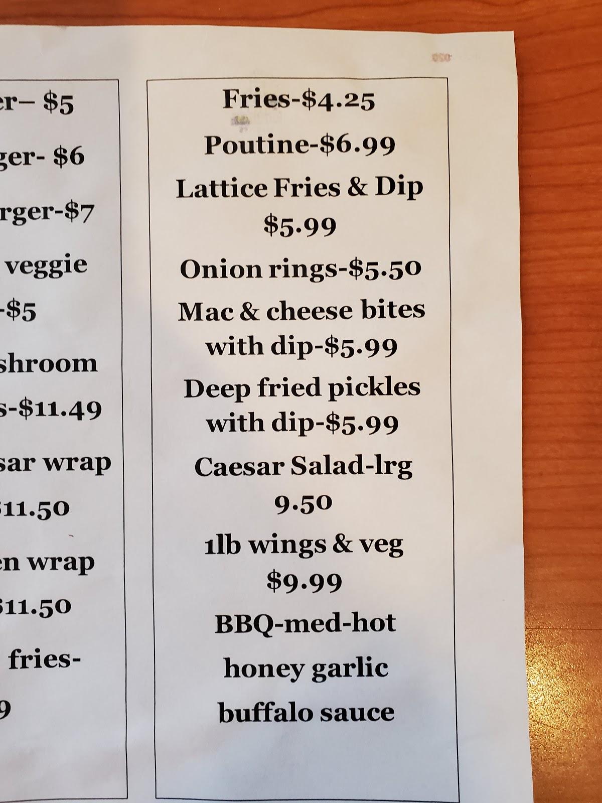 Menu at Shakers Diner restaurant, Lakefield