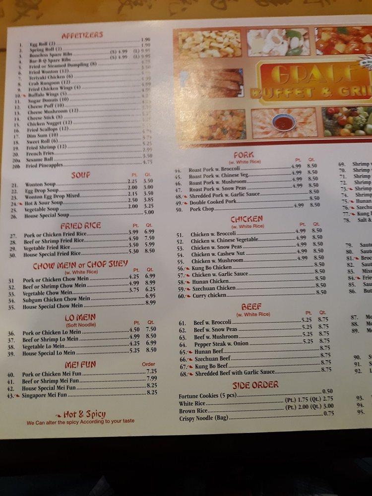 Menu at Grace Buffet & Grill restaurant, Montoursville