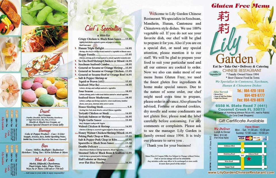 Menu at Lily Garden Chinese Restaurant, Coconut Creek