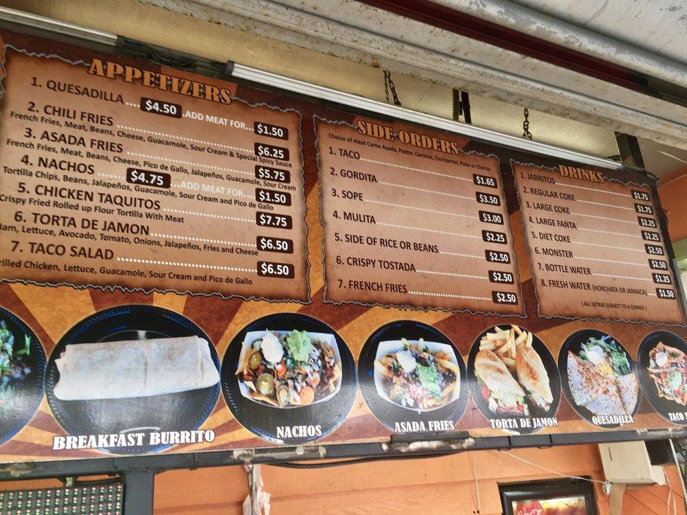 Menu at Los Tacos Locos restaurant, Vancouver