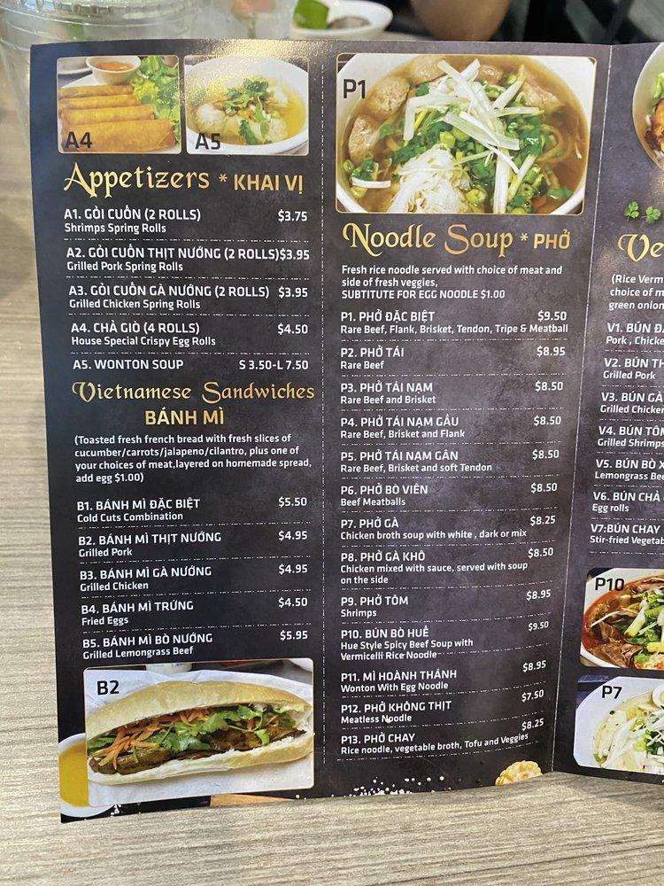 Menu at Kim’s Pho & Grill restaurant, Houston
