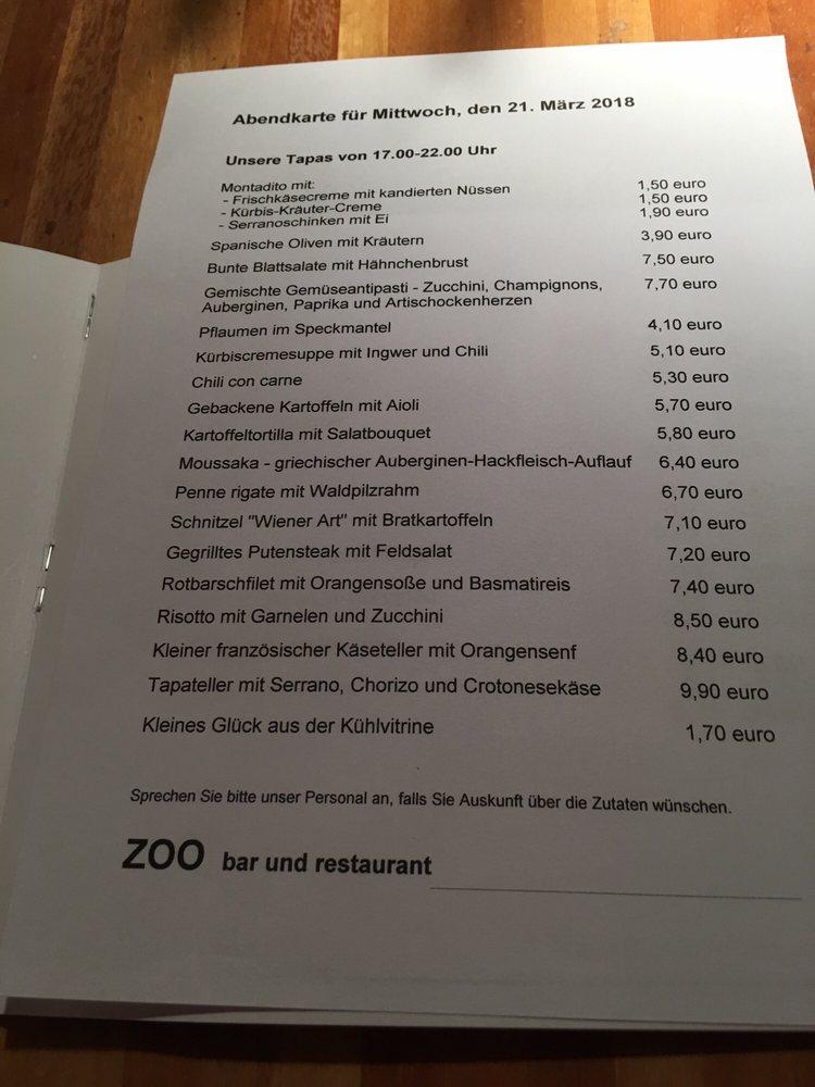 Speisekarte Von Zoo Cafe Darmstadt