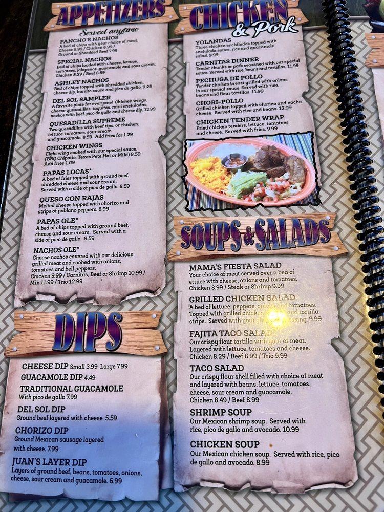 Menu at Del Sol Mexican Restaurant, Dillon, 904 U.S. Hwy 301 N