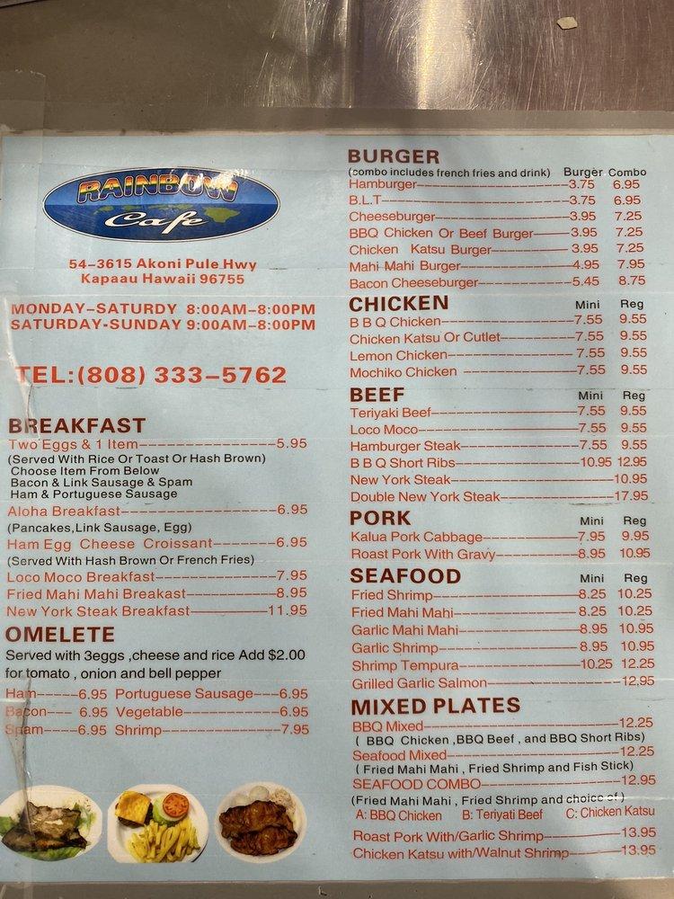 Menu at Kohala Rainbow Cafe, Kapaau