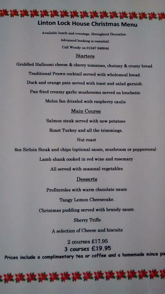 Menu at Linton Lock Inn restaurant, Linton-on-Ouse