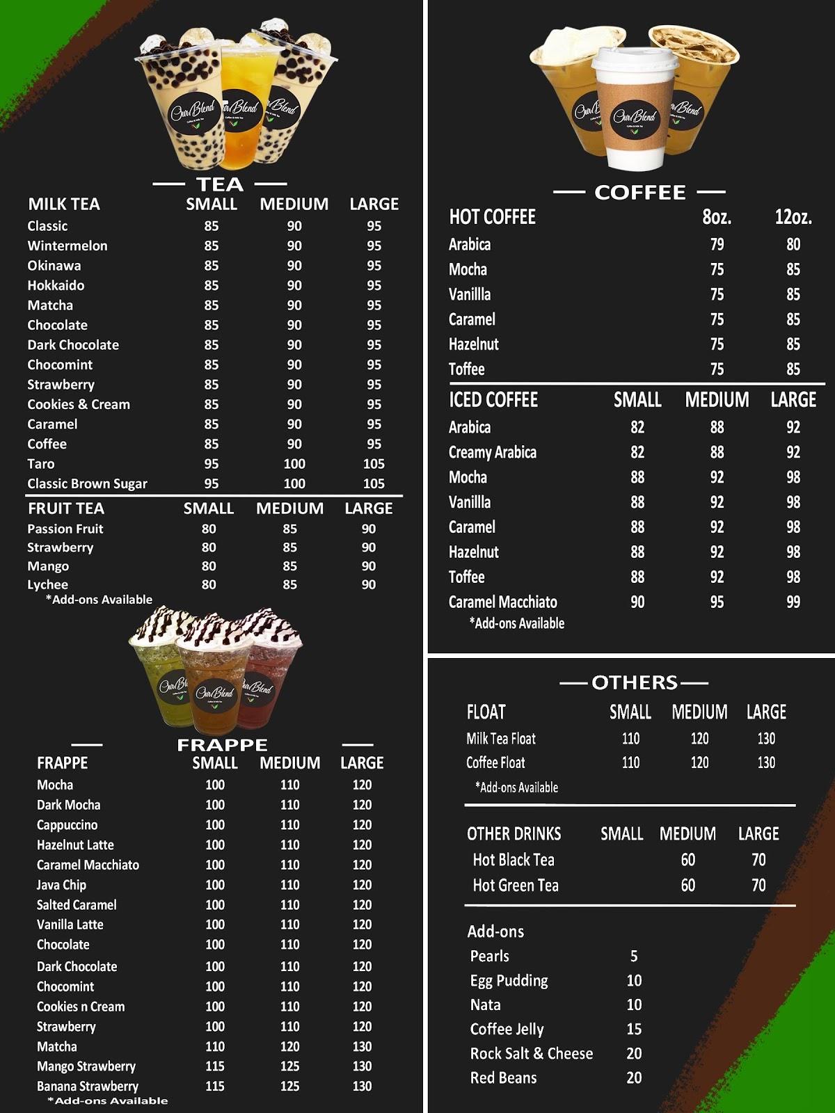 Menu at OURBLEND Coffee and Milk Tea Real Quezon, Real