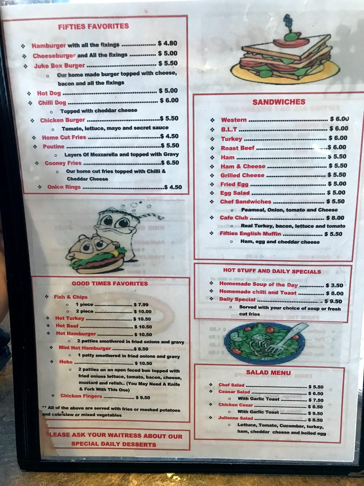 Menu at Fifties Good Time Cafe, Peterborough