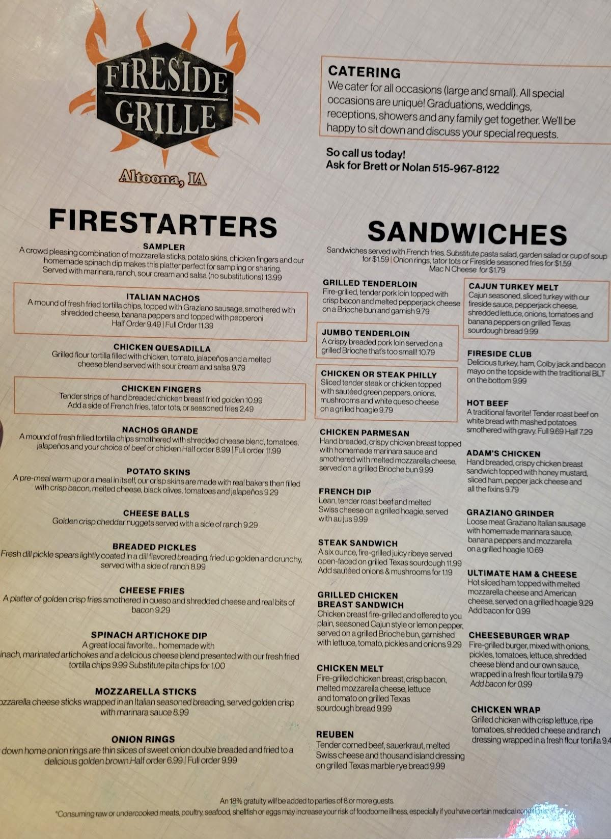 Menu at Fireside Grille pub & bar, Altoona