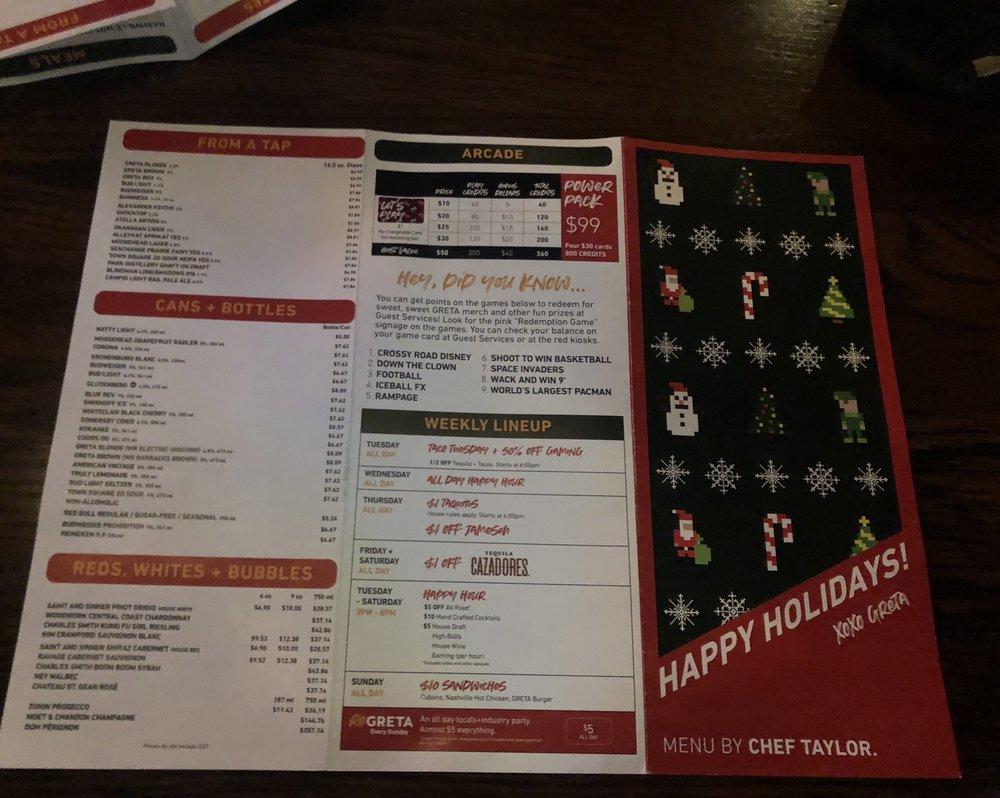 Menu de GRETA Bar YEG
