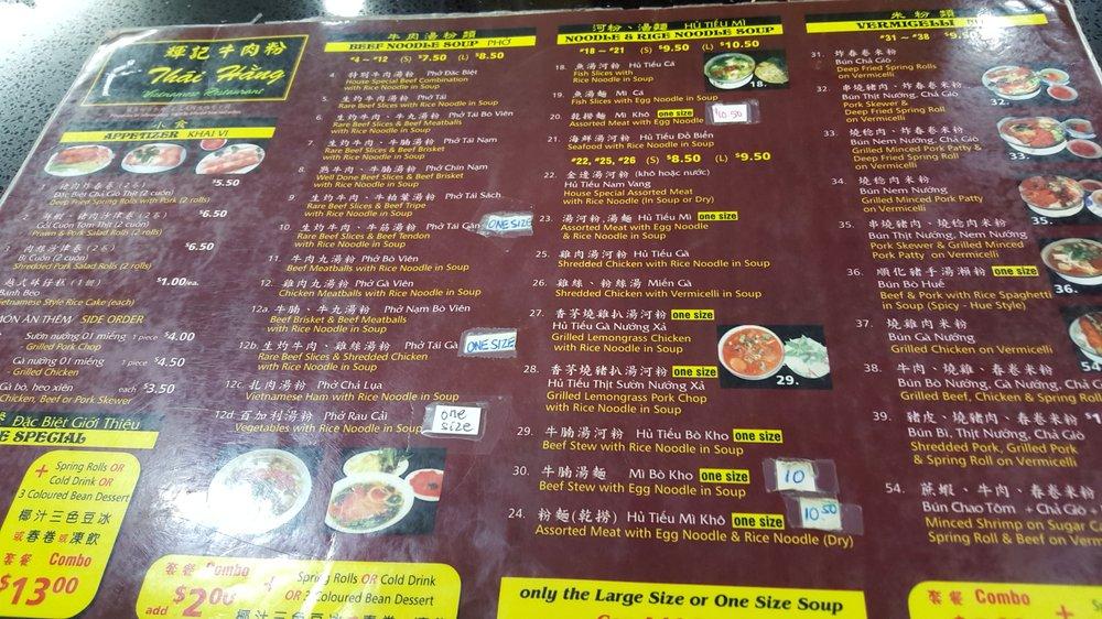 Menu at Pho Thai Hang 2 Restaurant, Vancouver