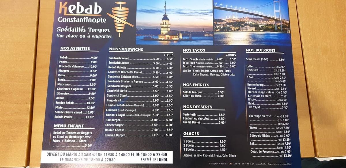 Menu au Kebab Constantinople fast food, AiresurlaLys