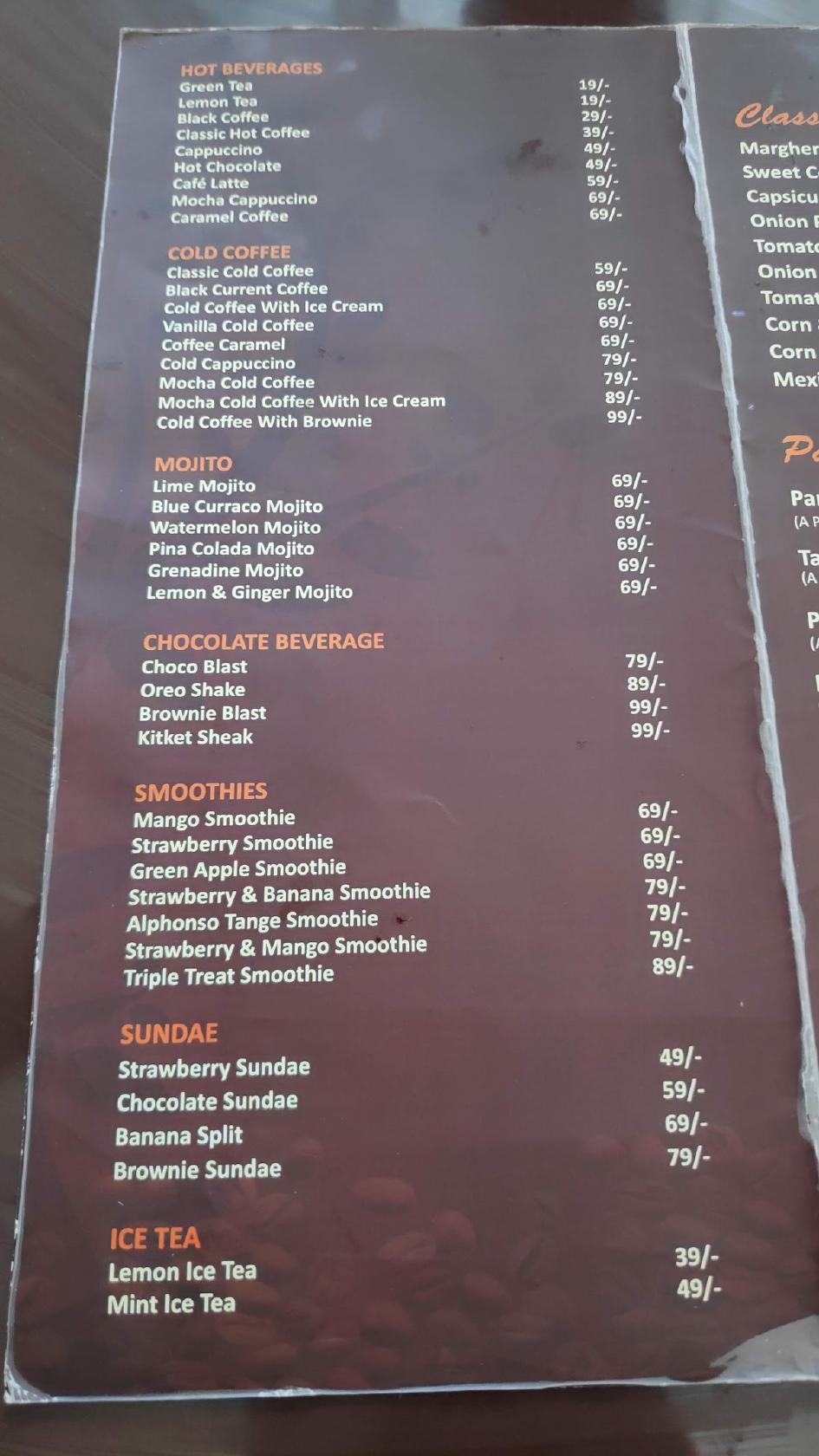 Menu at Sports Coffee Bar, Ujjain, 5QQH+6PV