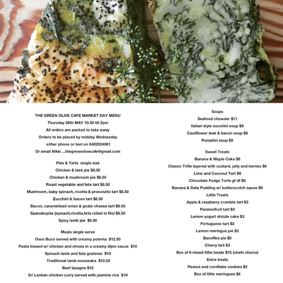 Menu at The Green Olive Cafe, Nowra