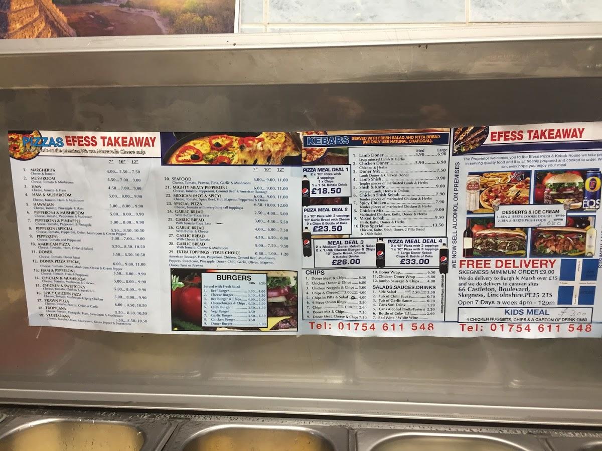 Menu at Efess Pizza & Kebab House restaurant, Skegness