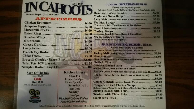 Menu At In Cahoots Co Pub Bar Genesee Depot   Re4d In Cahoots And Co Menu 2022 10 1 