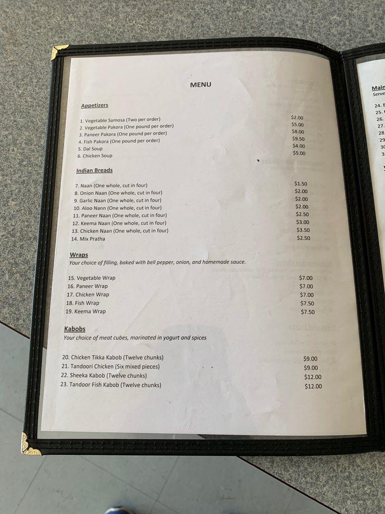Menu at Sanji Rasoi Indian Cuisine restaurant, Yuba City