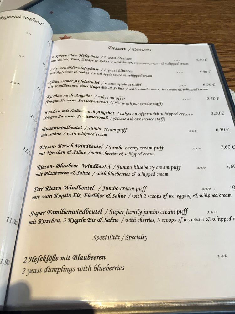 Speisekarte von Zum grünen Strand der Spree restaurant, Lübbenau ...