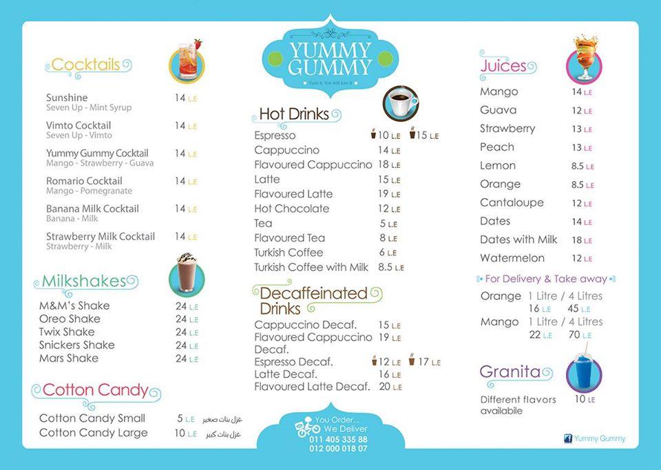 Menu at Yummy Gummy pub & bar, Egypt