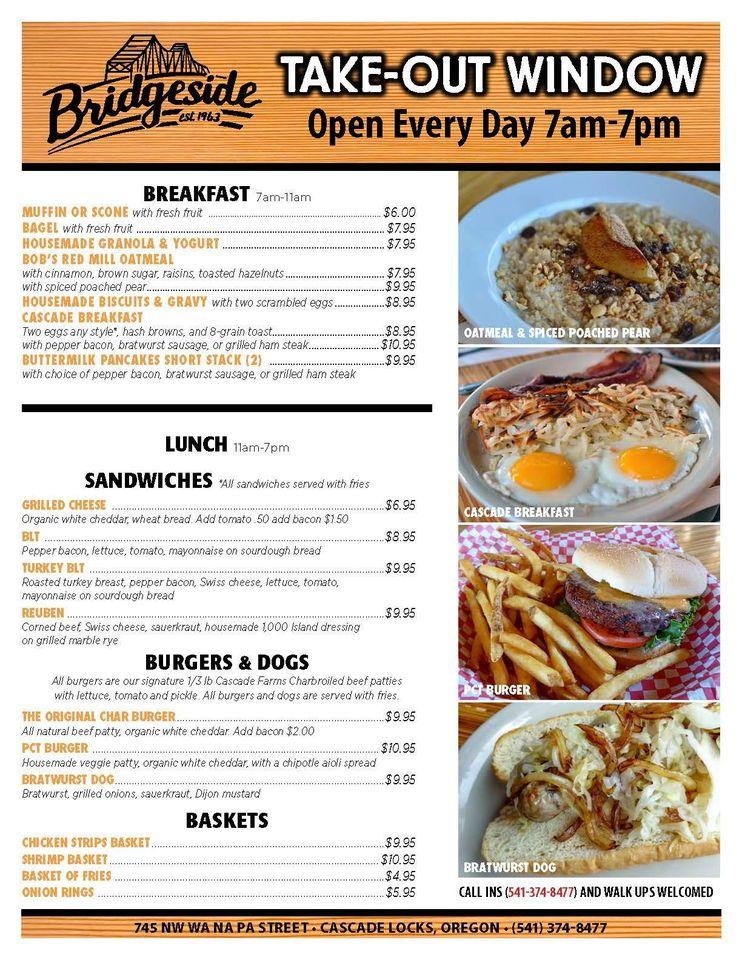 Menu at Bridgeside restaurant, Cascade Locks