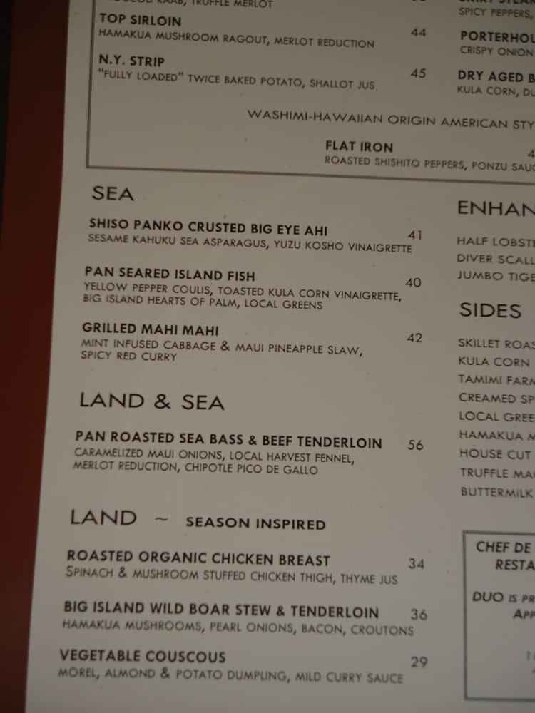 Menu at DUO Steak & Seafood steakhouse, WaileaMakena