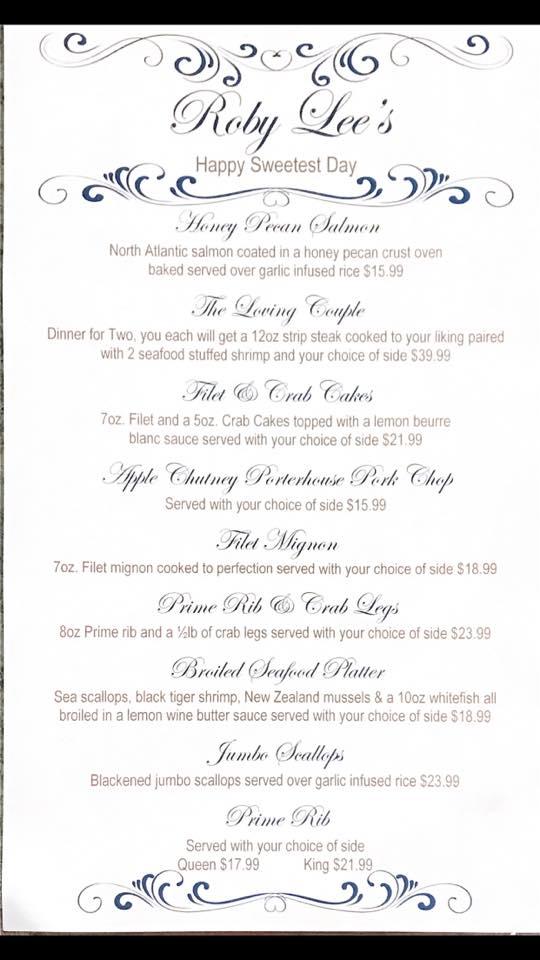 Menu at Roby Lee's Restaurant & Banquet Center, Newton Falls
