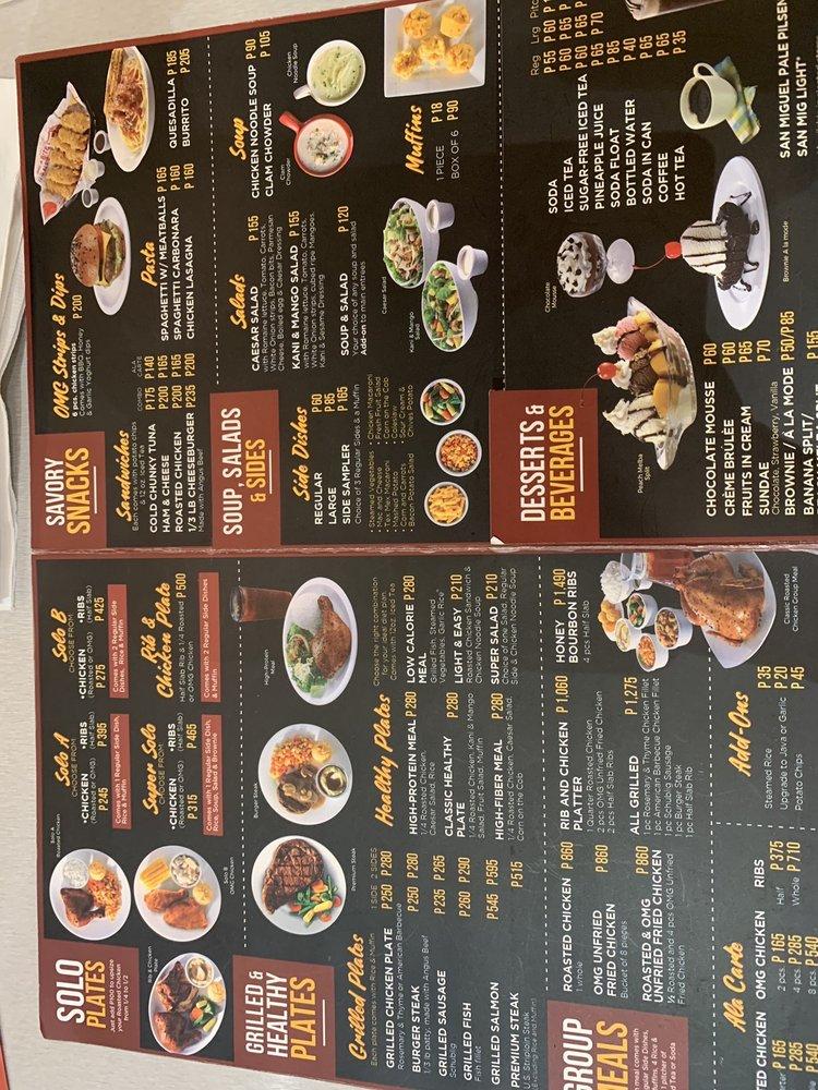 Menu at Kenny Rogers Roasters fast food, Subic, Rizal Highway 2nd Floor Harbor Point Mall