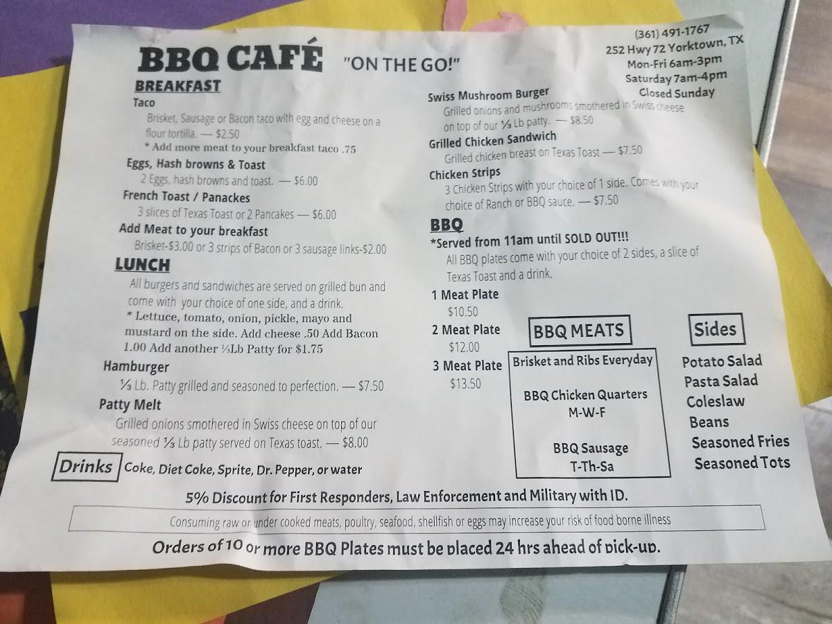 Menu at BBQ CAFE, Yorktown