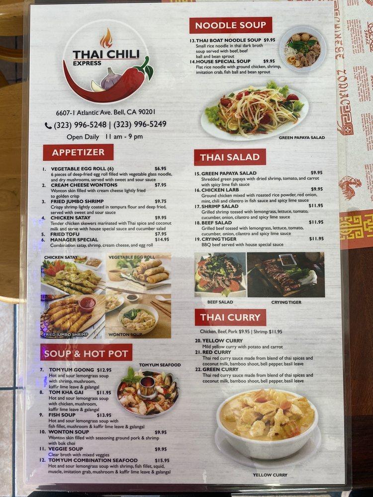 Carta del restaurante Thai Chili Express, Bell