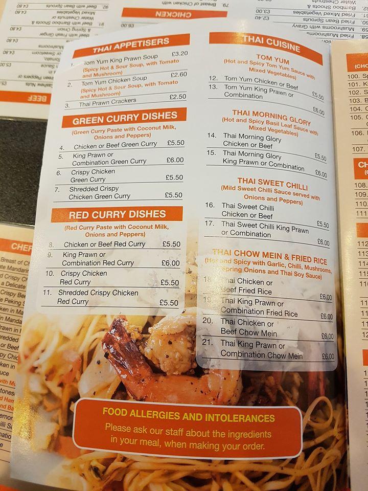 Menu at Thailand Express fast food,