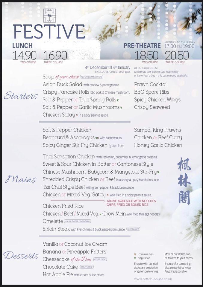 Menu at The Cotton House Chinese & Thai Restaurant, Bonnybridge