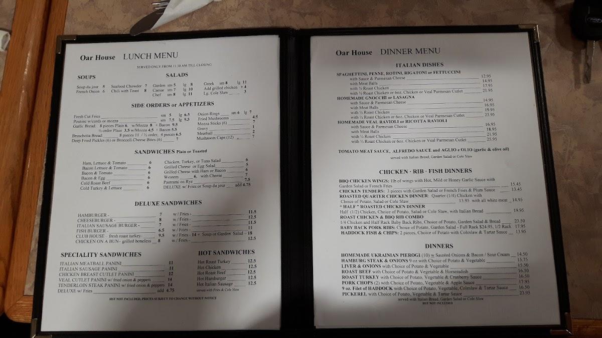 Menu at The Oar House pub & bar, Marathon