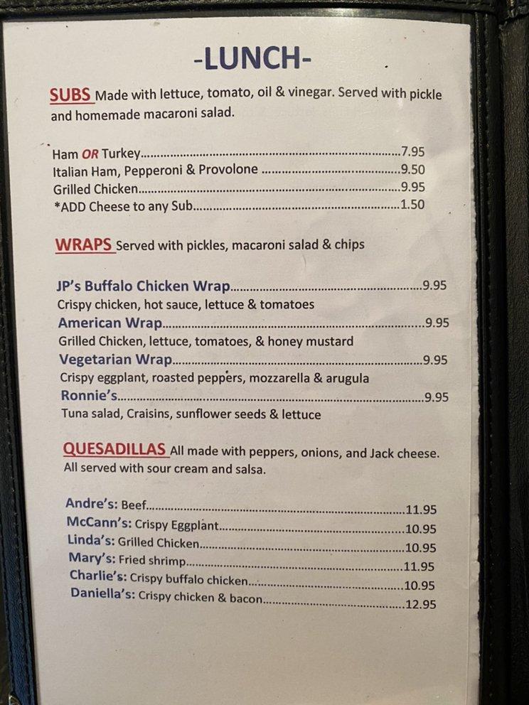 Menu at Jack's Cafe, Verona
