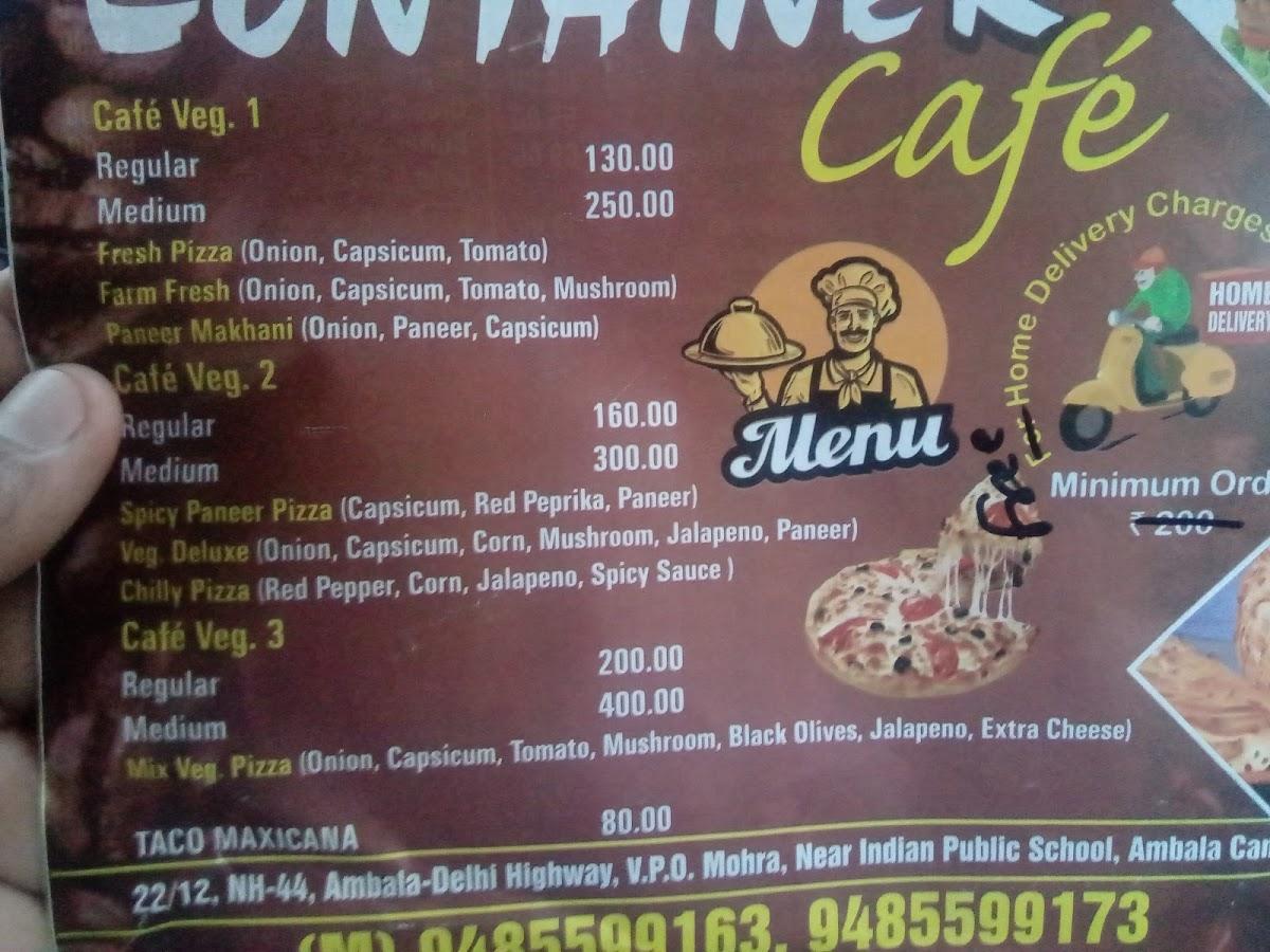 Menu at Container Cafe, Mohra