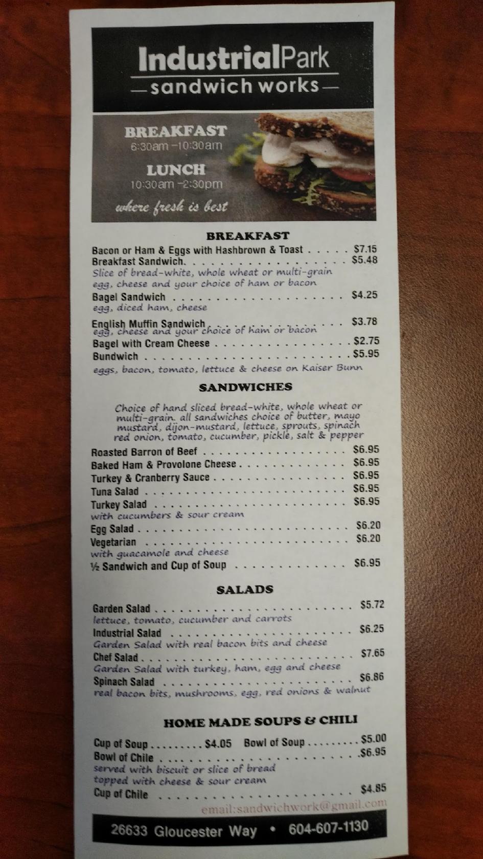 Menu at Industrial Park Sandwich Works restaurant, Langley Township ...