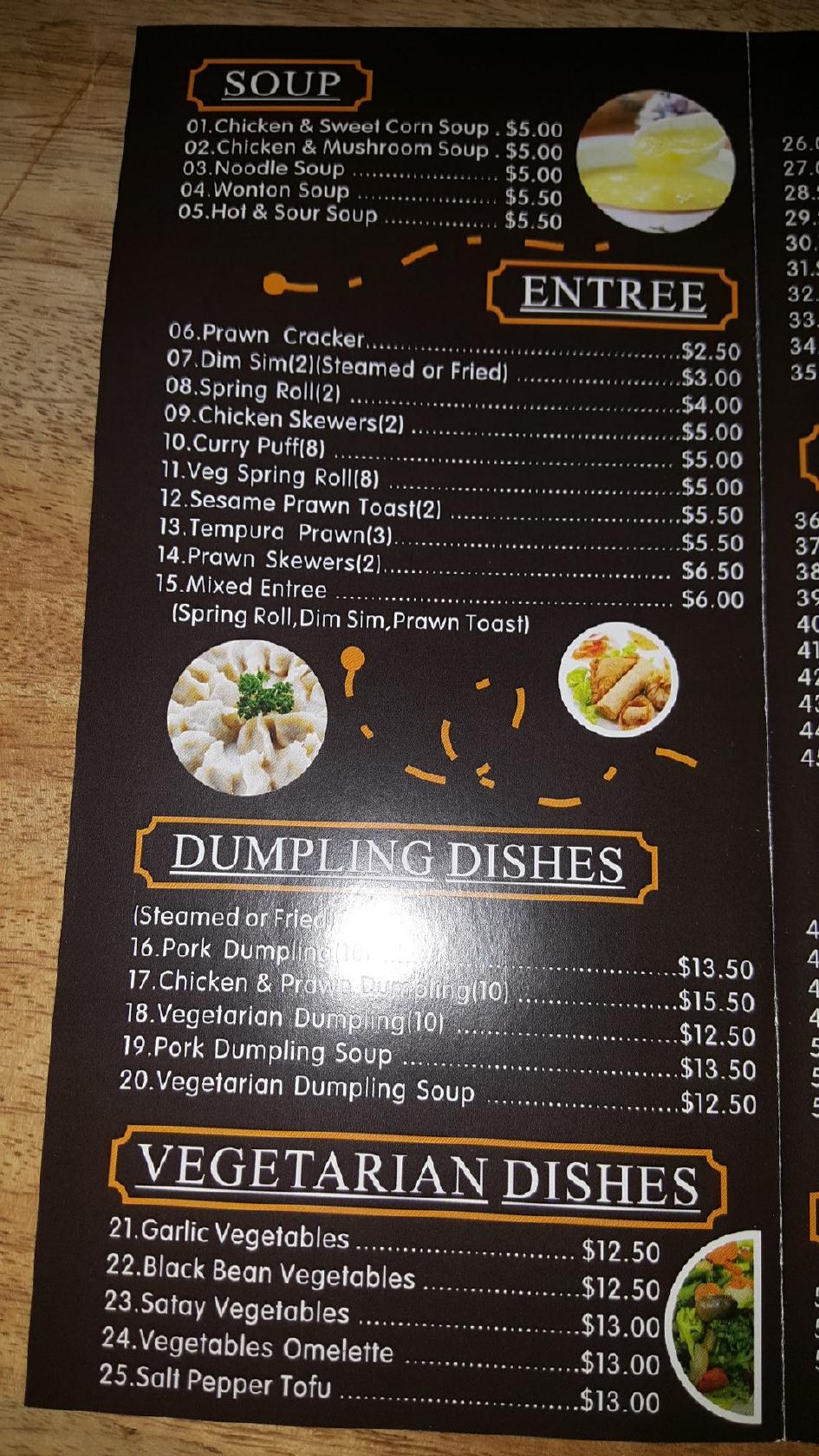 Menu at Southern Lake - Asian Restaurant, Leongatha