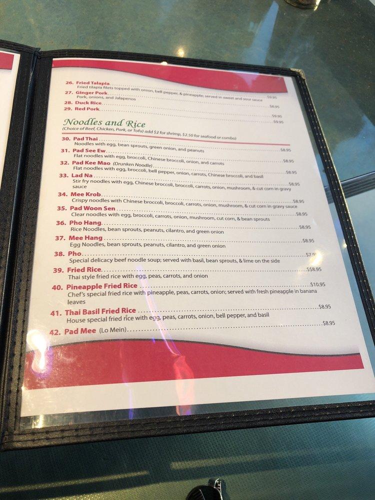 Menu at Thai Basil restaurant, Bentonville