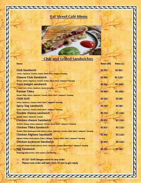 Eat Street Cafe menu