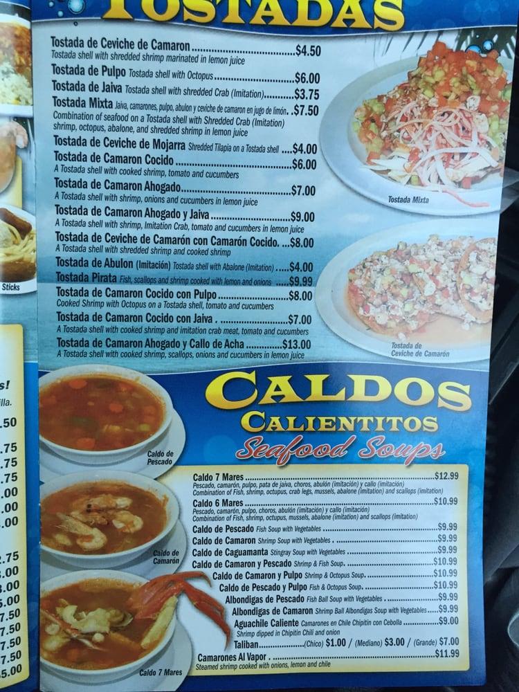 Menu at Mariscos El Perihuete restaurant, Lynwood, Long Beach Blvd #101