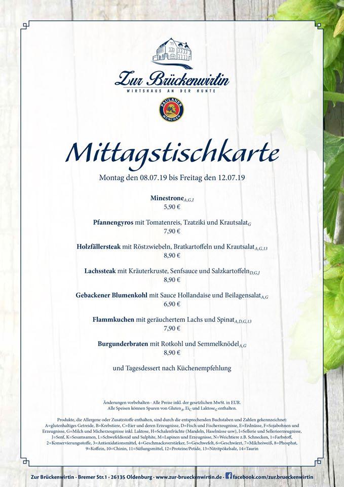 Speisekarte von Zur Brückenwirtin restaurant, Oldenburg