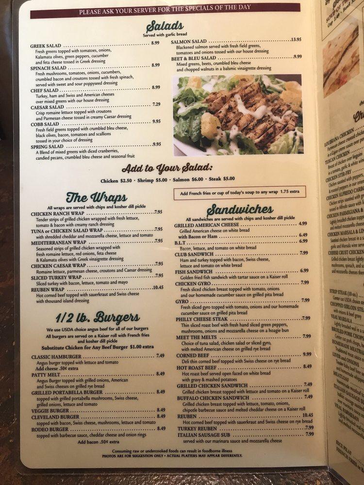 Menu at Bagley's Grill restaurant, Middleburg Heights
