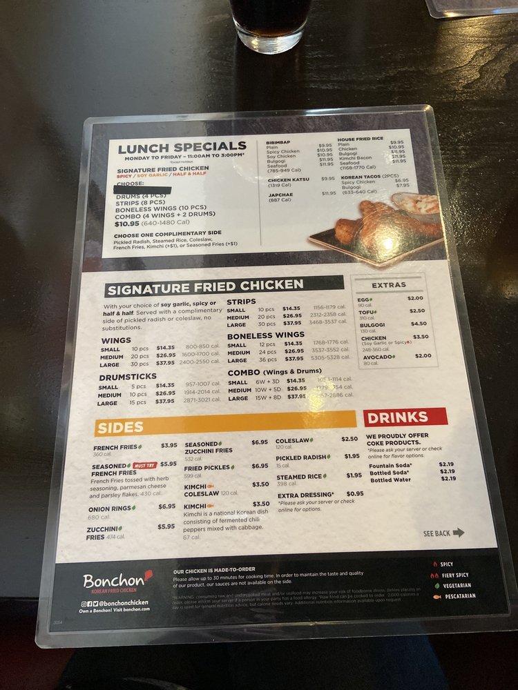 Menu At Bonchon Mechanicsville Restaurant Mechanicsville Bell Creek Rd