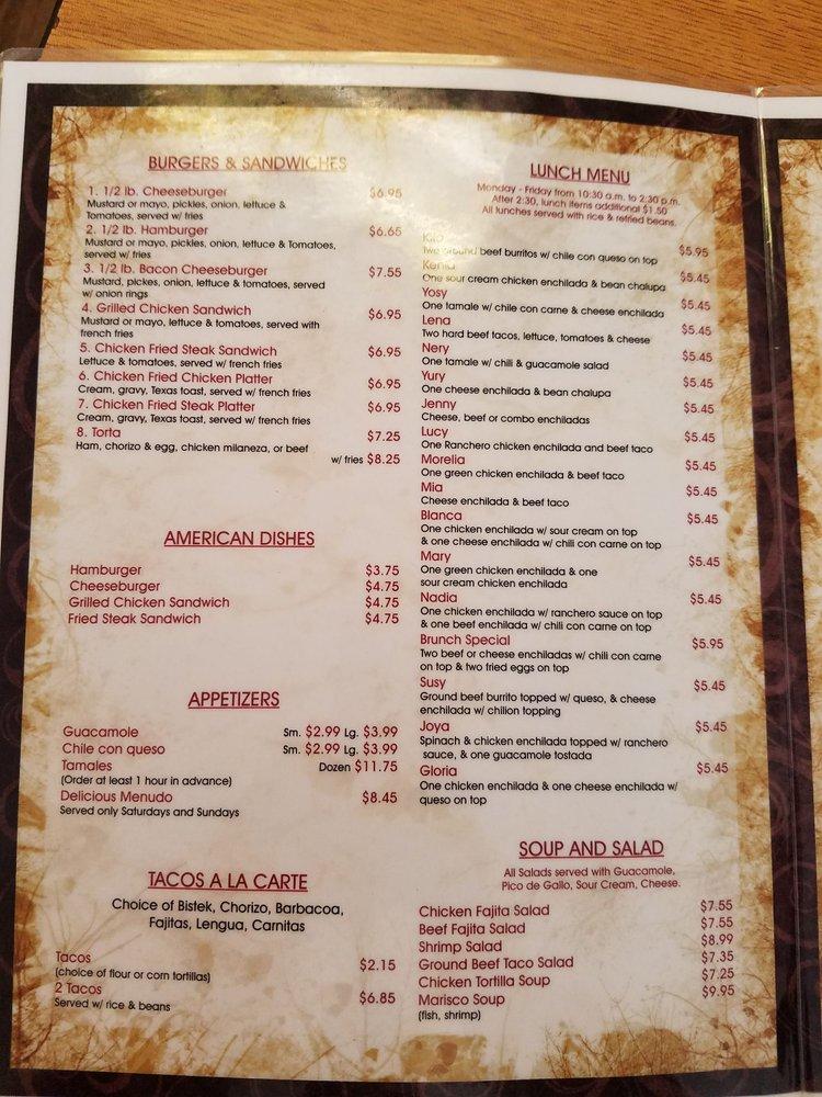Menu at La Joya Mexican Cocina restaurant, Wylie