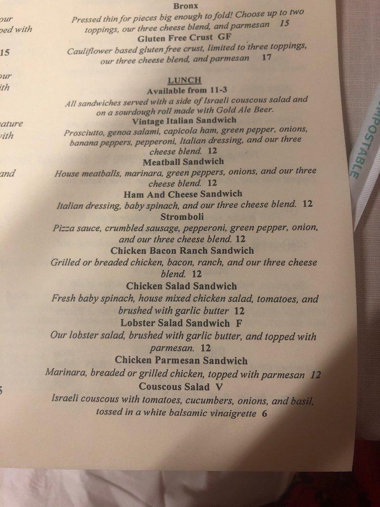 Menu at French Lick Winery restaurant, West Baden Springs