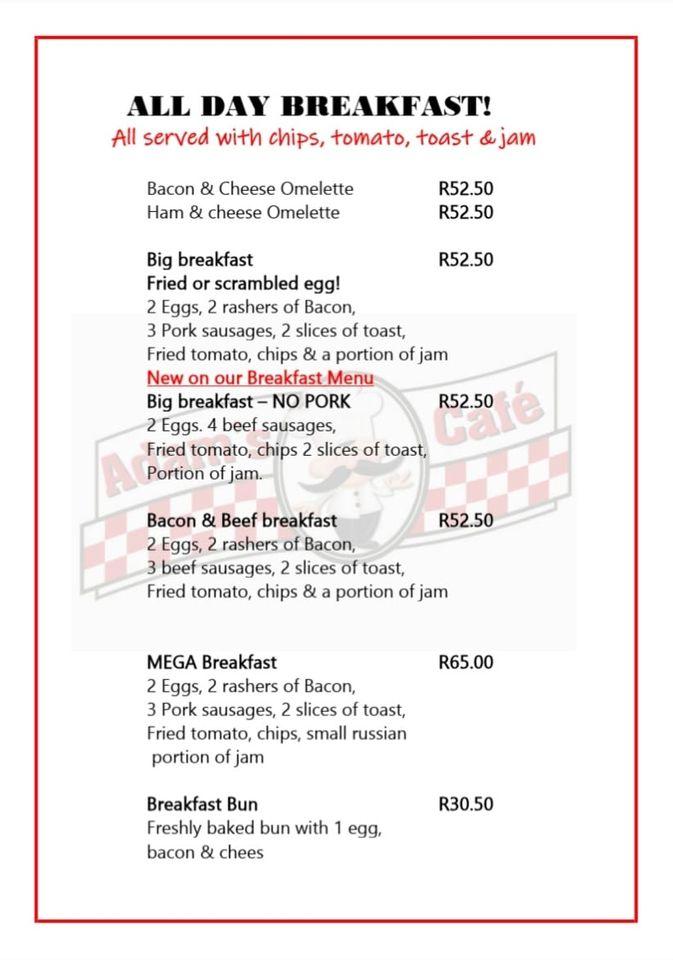 Menu at Adam's Cafe & Takeaways, Tzaneen