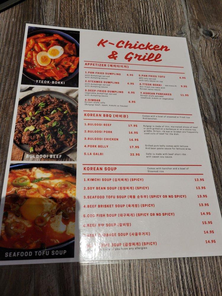 Menu at Kchicken & Grill Korean BBQ, Tampa