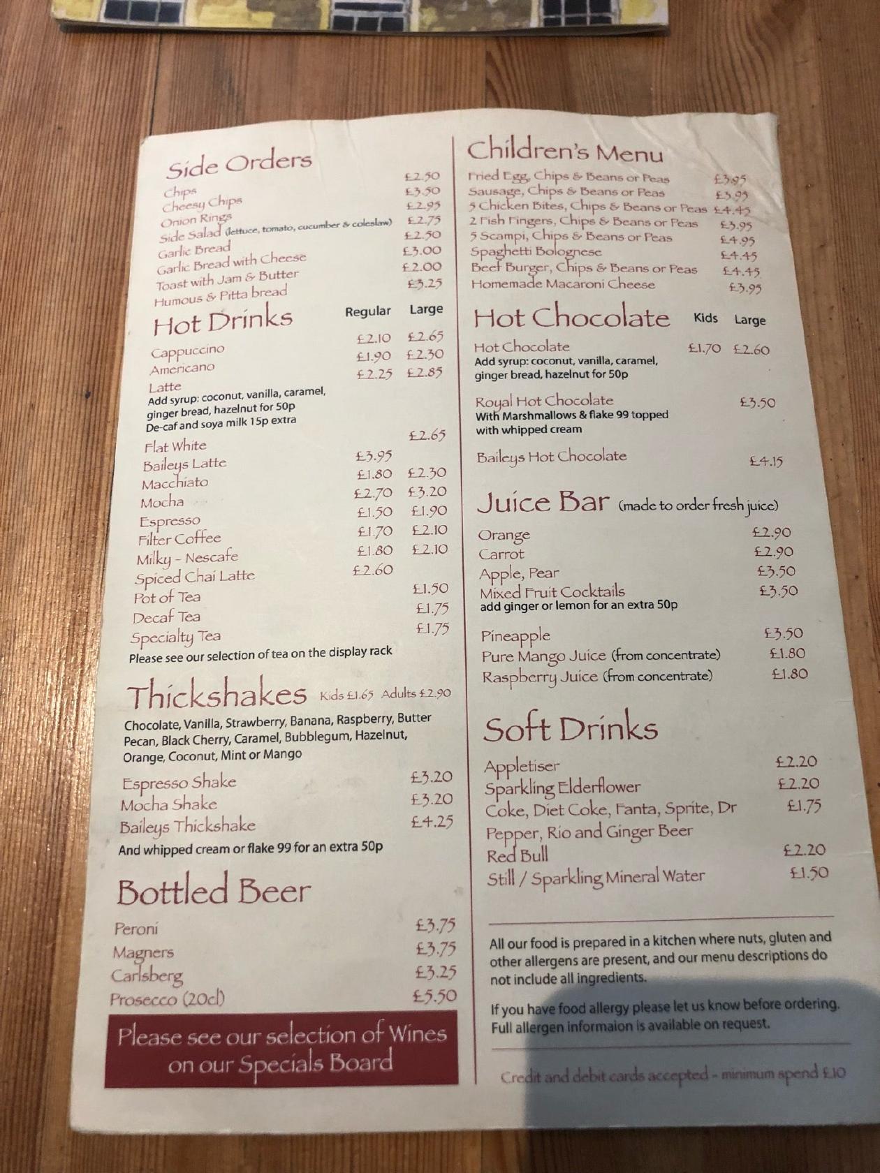 Menu at The Old Mill Coffee House & Bistro, Chipping Norton