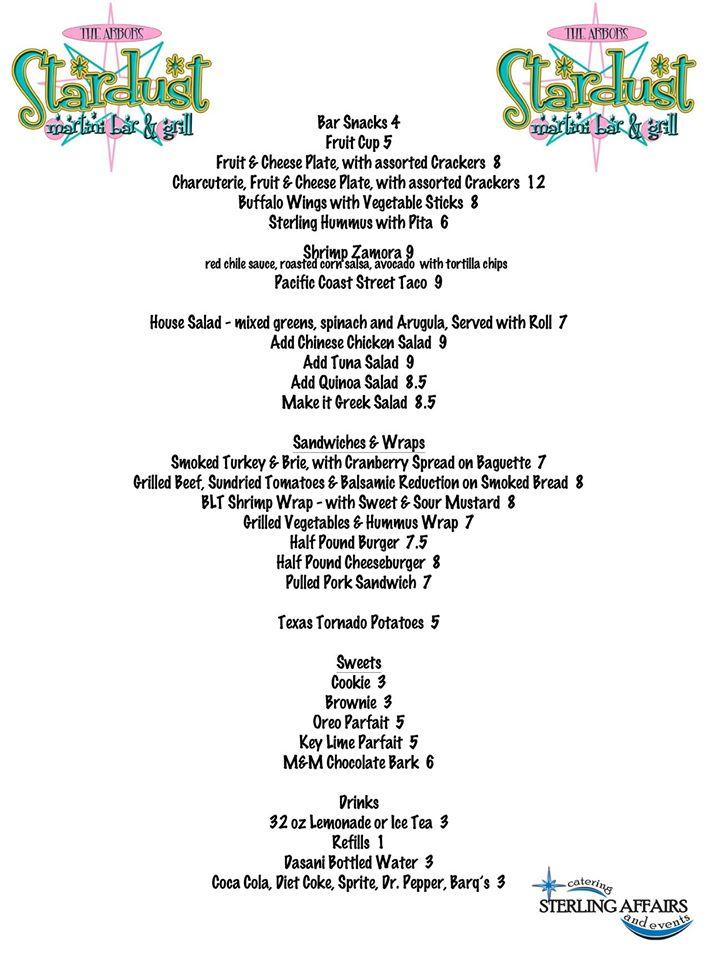 Menu at The Stardust Martini Bar & Grill, Round Top