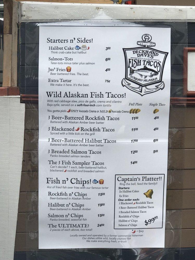 Menu at Deckhand Dave's Fish Tacos restaurant, Juneau, 139 S Franklin St