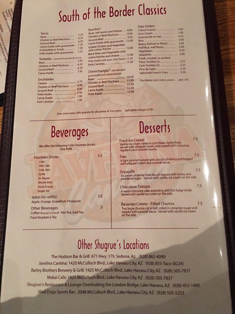Menu at Javelina Cantina restaurant, Sedona, 671 AZ179